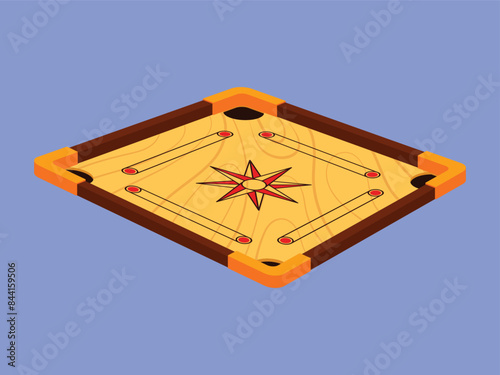 Wooden Carrom Board Game Vector Illustration Carrom game icon Indian carrom board game with pawn