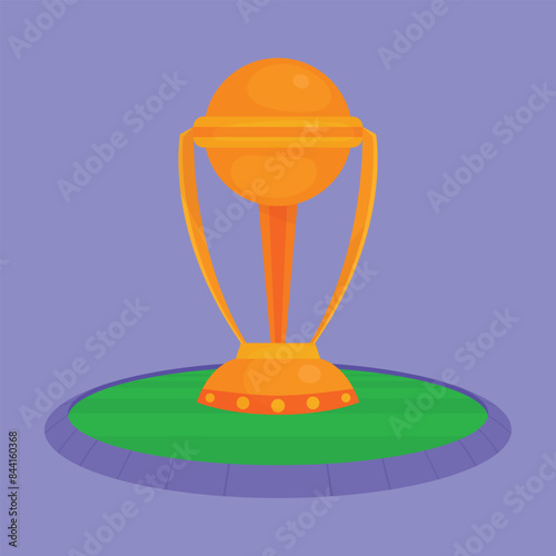 Cricket world Cup trophy vector icon. Cricket World Cup trophy on the Cricket stadium ground