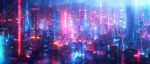 Wallpaper Mural Abstract digital cityscape with skyscrapers and neon lights. A Vision of Urban Futurism Where Skyscrapers Pierce the Night Sky Bathed in Radiant Glow Torontodigital.ca