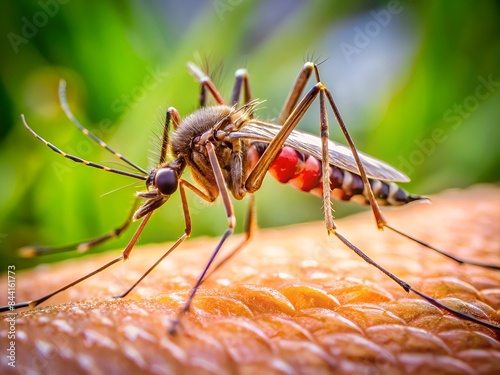 Aedes Aegypti Mosquito On Human Skin, A Vector Of Diseases Such As Dengue, Chikungunya, Zika Virus, And Yellow Fever. photo