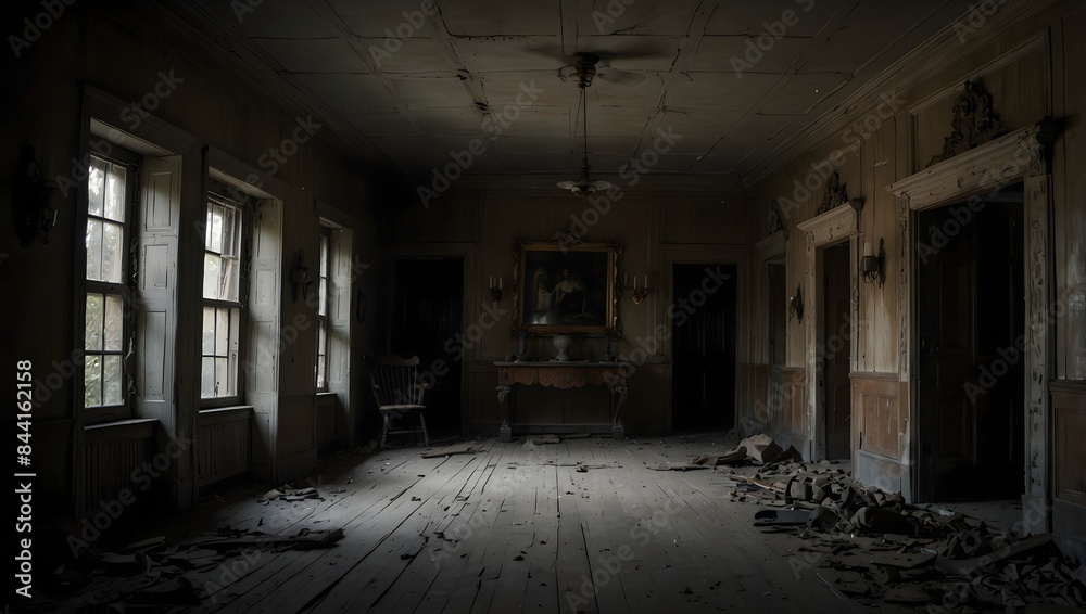 Fototapeta premium The eerie atmosphere inside a big house rumored to be haunted by generations of restless spirits ai_generated