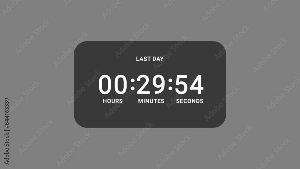 30 minutes countdown timer animation suitable for business | 30 min seconds hours animation white text gray background 