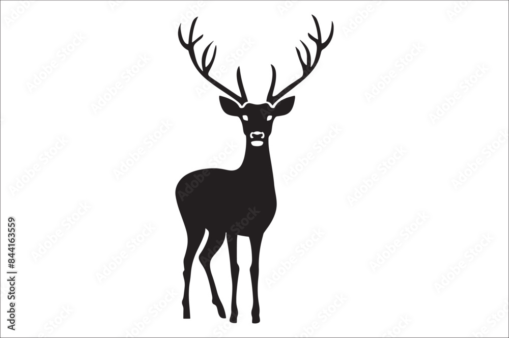 Obraz premium Christmas deer silhouette black vector art illustration. Raindeer silhouette vector.