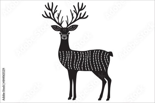 Christmas deer silhouette black vector art illustration. Raindeer silhouette vector.