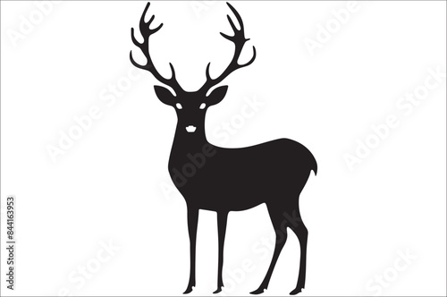 Christmas deer silhouette black vector art illustration. Raindeer silhouette vector.