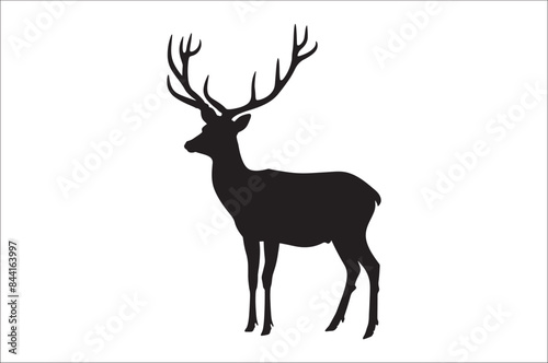 Christmas deer silhouette black vector art illustration. Raindeer silhouette vector.