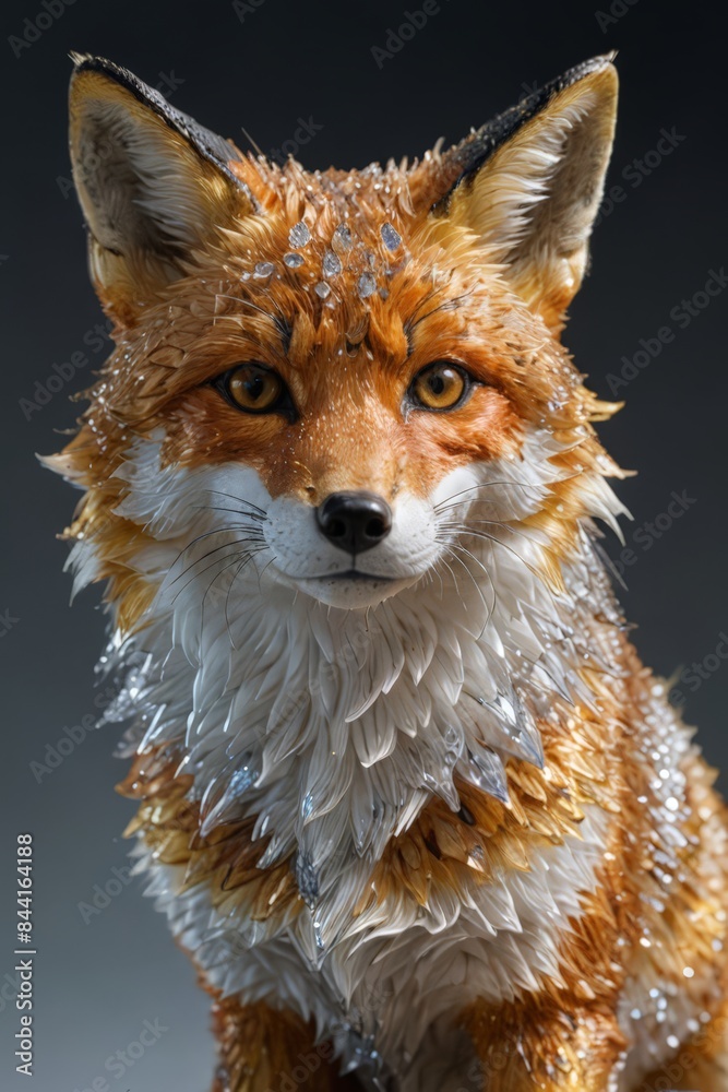 Obraz premium Close-up Portrait of a Red Fox with Water Droplets.