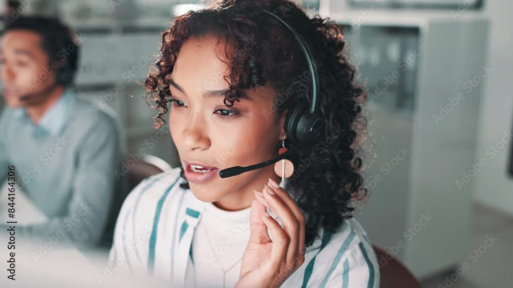 Business, call center and woman in office consulting for crm, contact us or b2b, help or networking. Telecom, outsourcing and consultant in customer service, virtual assistance and inbound marketing