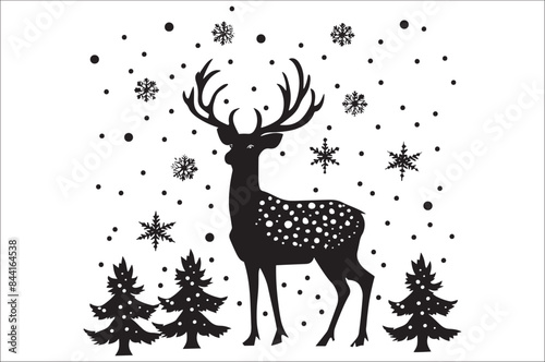 Christmas deer silhouette black vector art illustration. Raindeer silhouette vector.