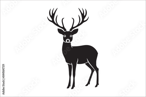 Christmas deer silhouette black vector art illustration. Raindeer silhouette vector.