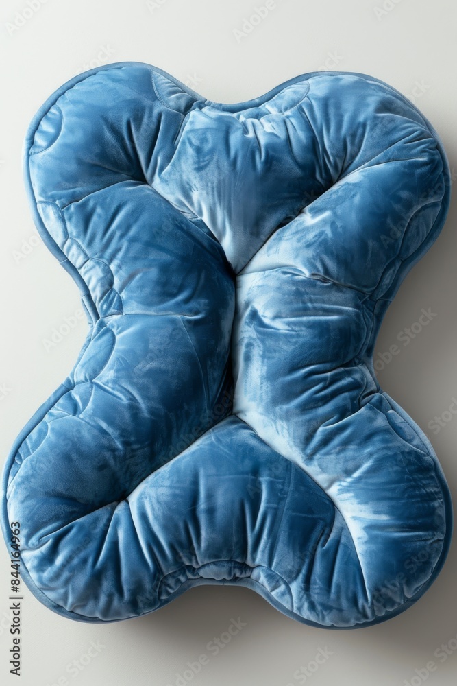 Aerial view of a chic memory foam pillow, sleek ergonomic shape, soft pastel-blue cover, watercolor illustration, fine brushstroke textures, sophisticated and calming aesthetic.