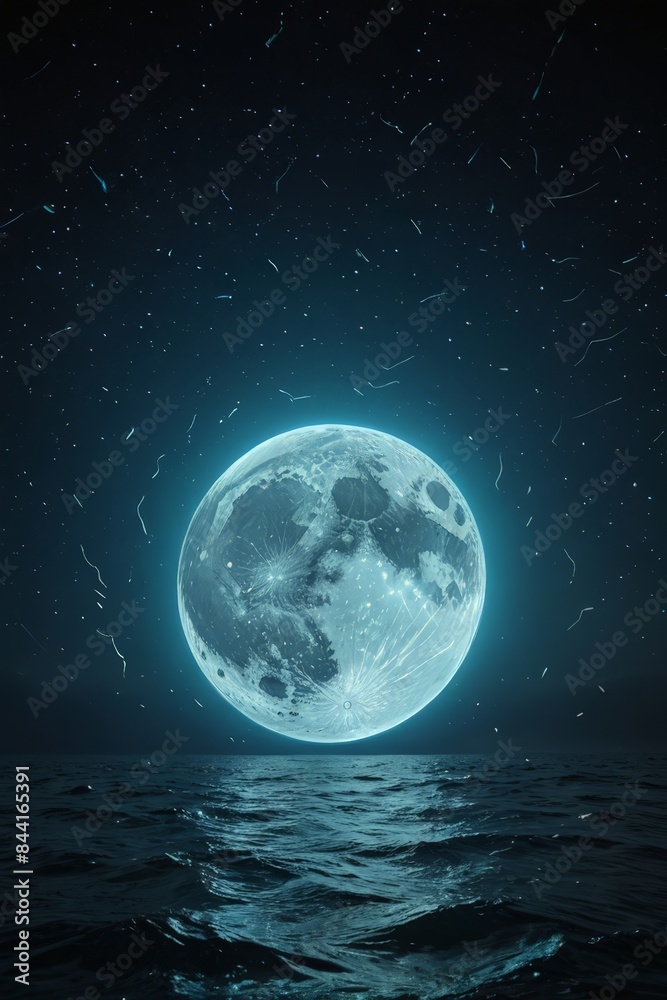 Naklejka premium Blue Moon over the Sea.