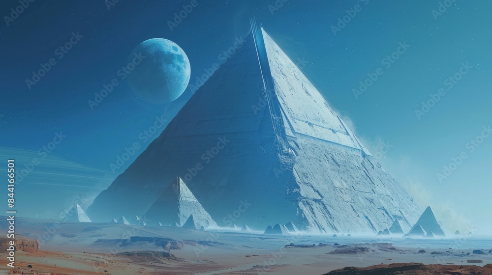 Planetary Triangle Hyperrealistic Sci-Fi Fantasy Illustration with Large Planet, Triangle ...