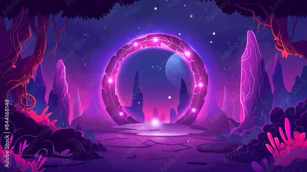 Fototapeta premium The magic background for mobile game with neon color, Illustration