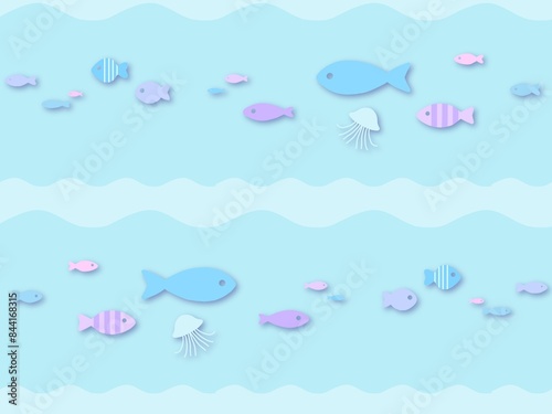 魚のシームレスパターンD-1 （影付き）