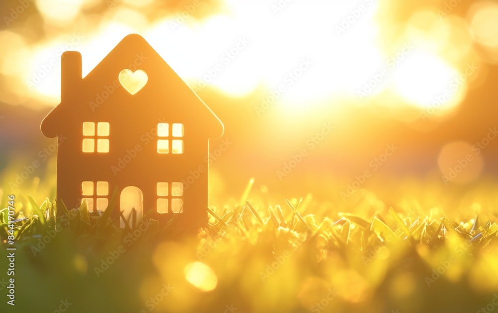 House Model on Green Grass at Sunset House Model on Green Grass at Sunset