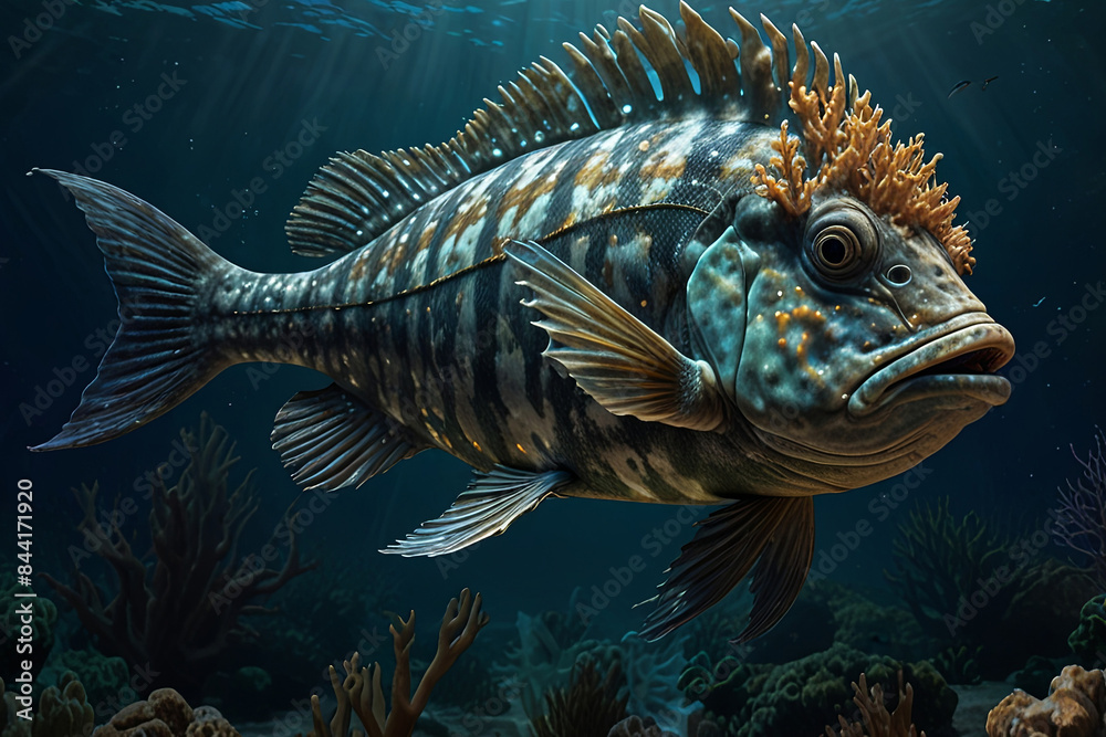 Grouper in the deep blue sea, capturing the vibrant underwater fish world. Ideal for marine life and ocean-themed projects. Grouper in the deep blue sea, capturing the vibrant underwater fish world. Ideal for marine life and ocean-themed projects.