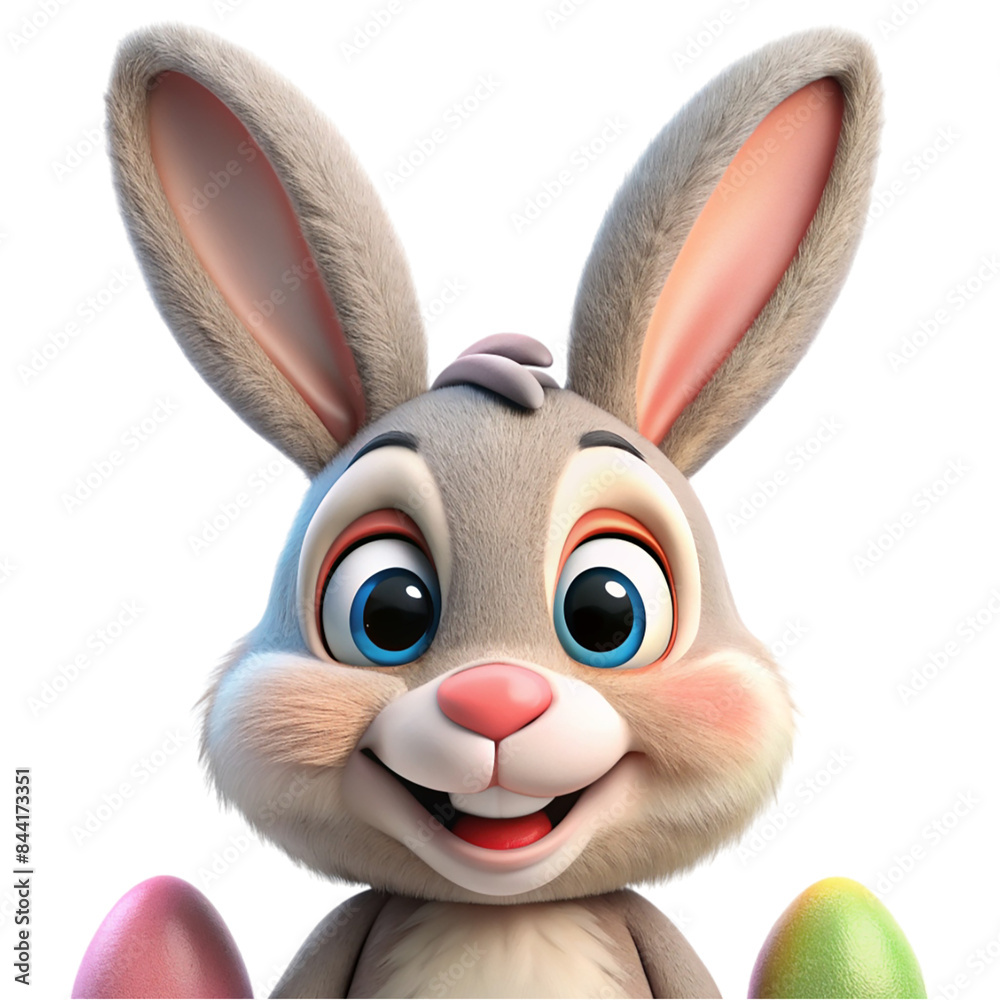 Fototapeta premium 3d cartoon easter bunny character portrait Isolated on transparent background