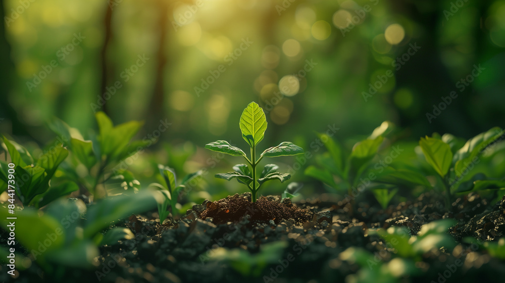 Small green plant growing out of forest ground Small green plant growing out of forest ground