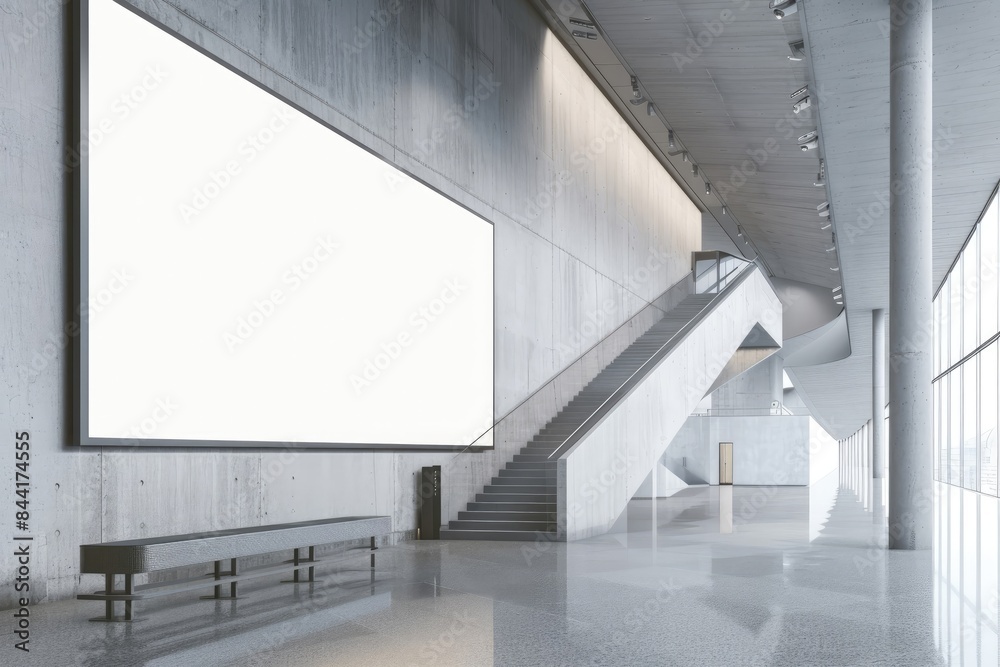 Modern Lobby Interior with Large Blank Billboard. Modern Lobby Interior with Large Blank Billboard.