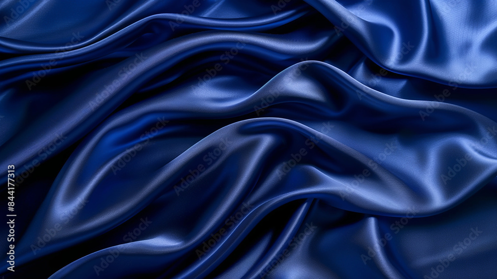 Deep Blue Silk Fabric with Luxurious Folds and Elegant Smooth Texture Deep Blue Silk Fabric with Luxurious Folds and Elegant Smooth Texture