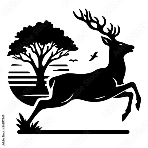 Silhouette of deer - vector illustration. Graphic black silhouettes of wild deers – male, female, and roe deer