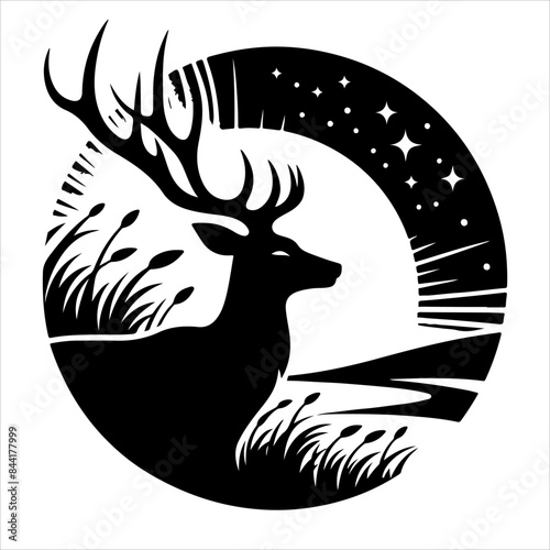 Silhouette of deer - vector illustration. Graphic black silhouettes of wild deers – male, female, and roe deer