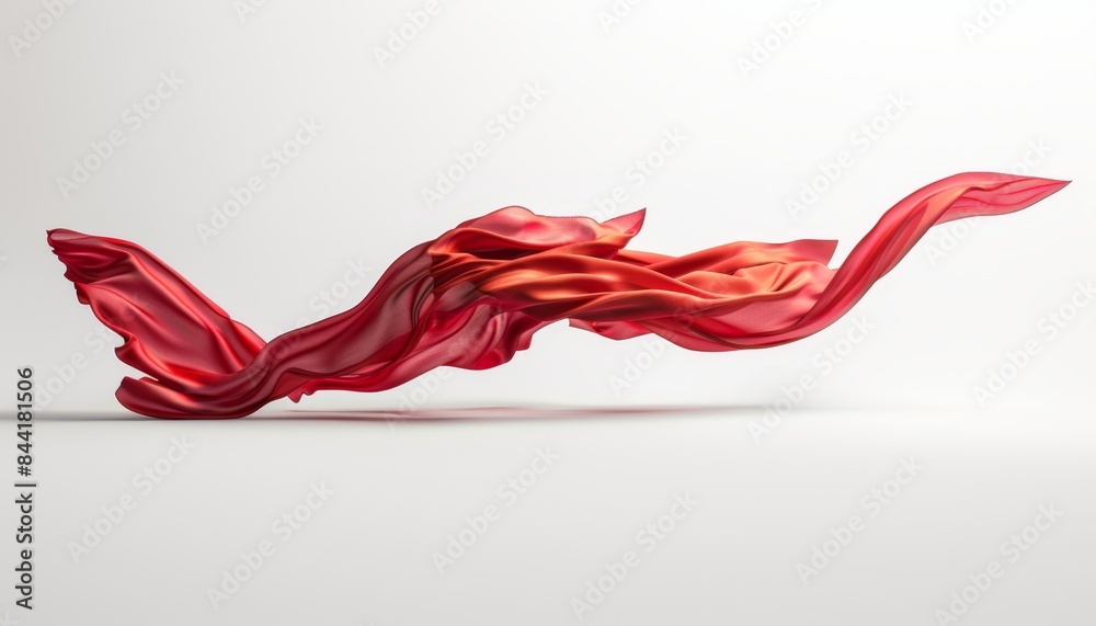Flowing Red Fabric Against White Background.. Flowing Red Fabric Against White Background..