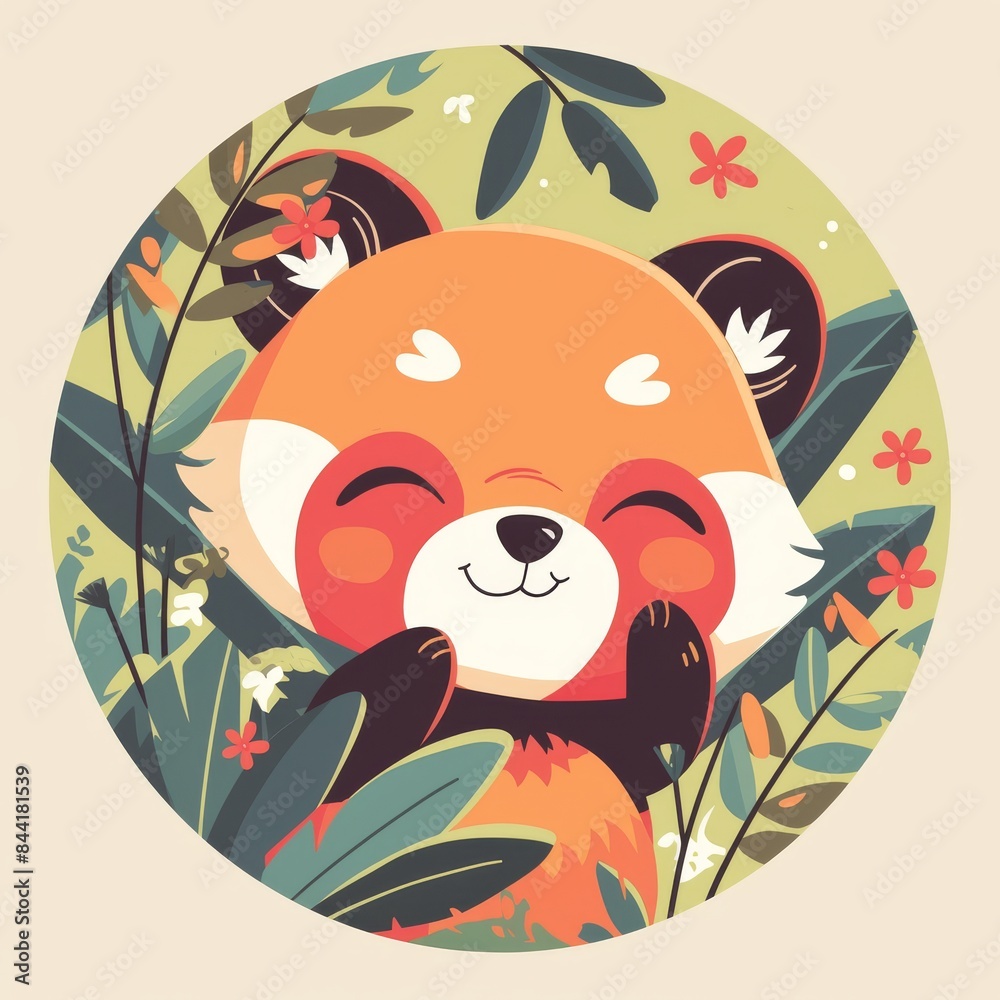 Smiling Red Panda in a Lush Forest Smiling Red Panda in a Lush Forest