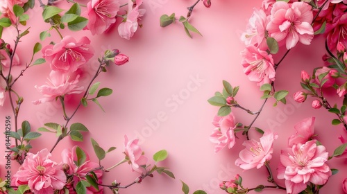Tranquil Floral Bliss  A Pink Wallpaper Embellished with Blooming Flowers and Lush Greenery