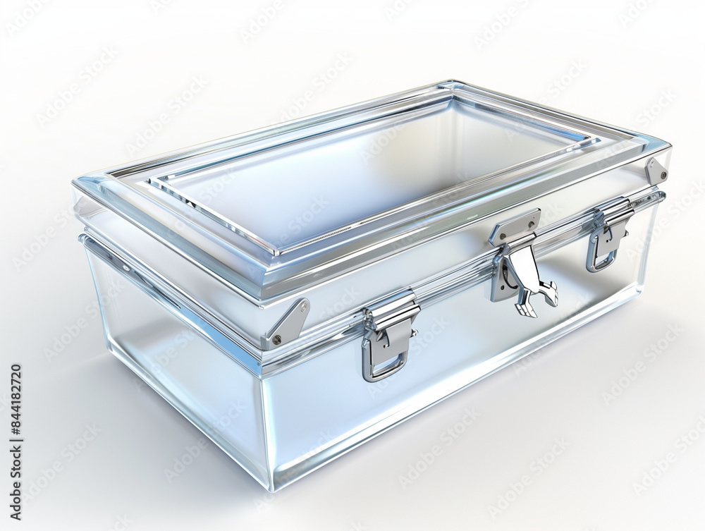 Tool Time: Representation of a Transparent Tool Box on a White Minimalist Background Tool Time: Representation of a Transparent Tool Box on a White Minimalist Background