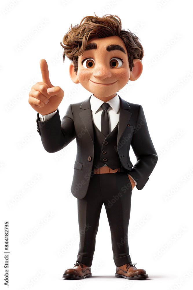 Cartoon Cute Businessman Points a Finger at an Empty Place on a white background. Generative AI Cartoon Cute Businessman Points a Finger at an Empty Place on a white background. Generative AI