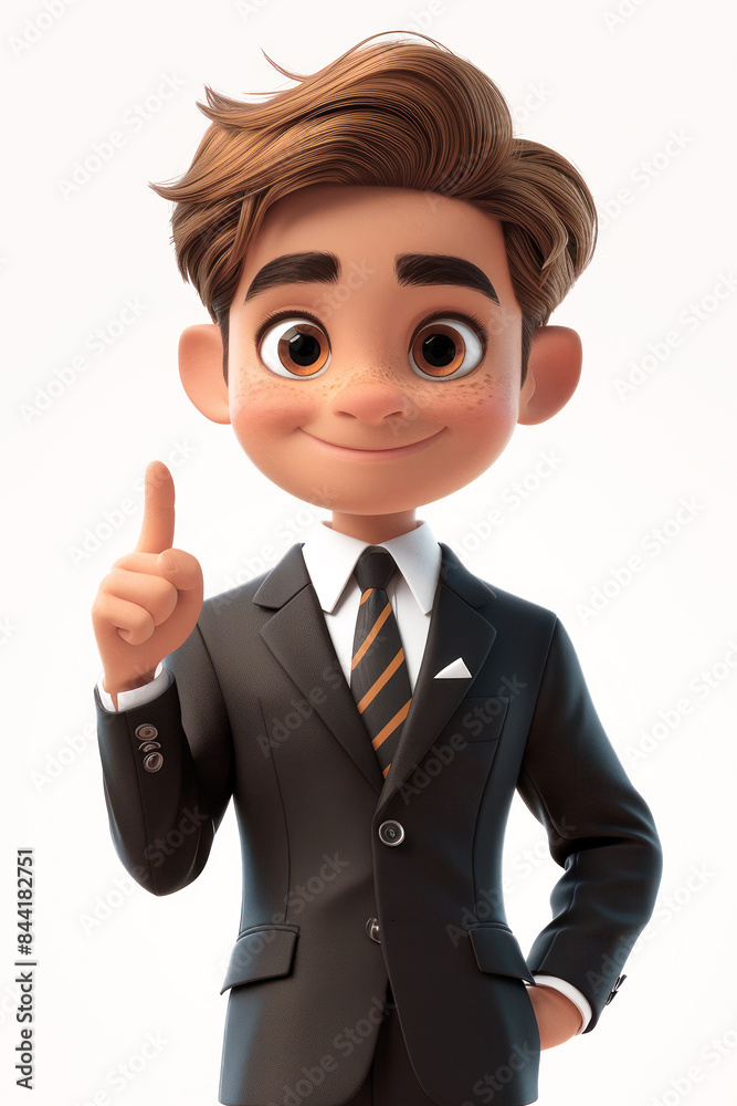 Cartoon Cute Businessman Points a Finger at an Empty Place on a white background. Generative AI Cartoon Cute Businessman Points a Finger at an Empty Place on a white background. Generative AI