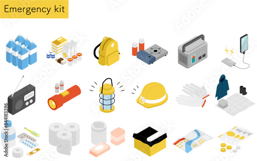 Eemergency kit set, simple isometric illustration