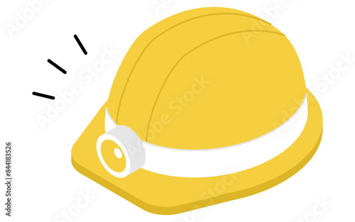 Eemergency kit of helmet with headlight, simple isometric illustration