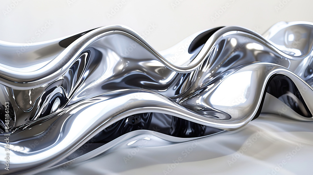 A closeup of metallic silver waves in white background A closeup of metallic silver waves in white background