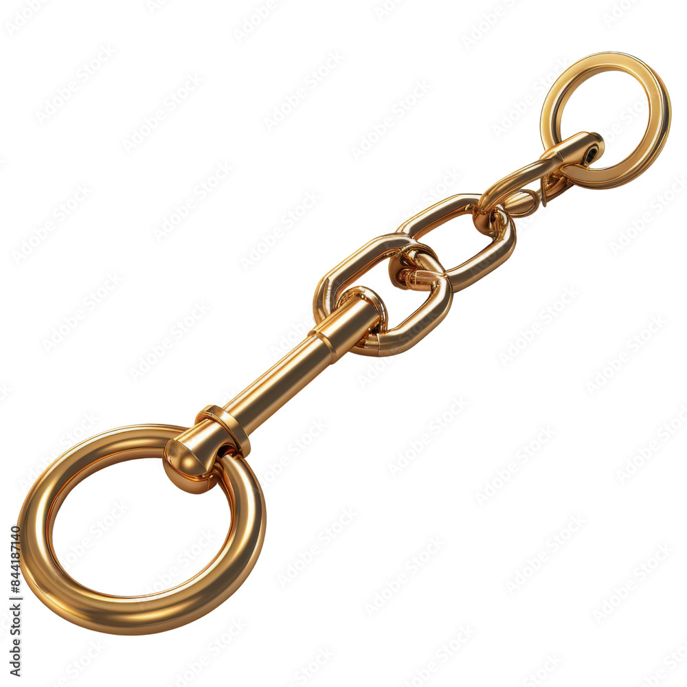 Fototapeta premium A shiny golden metal chain with interlocking rings, isolated on a transparent background. Perfect for jewelry or hardware concepts.