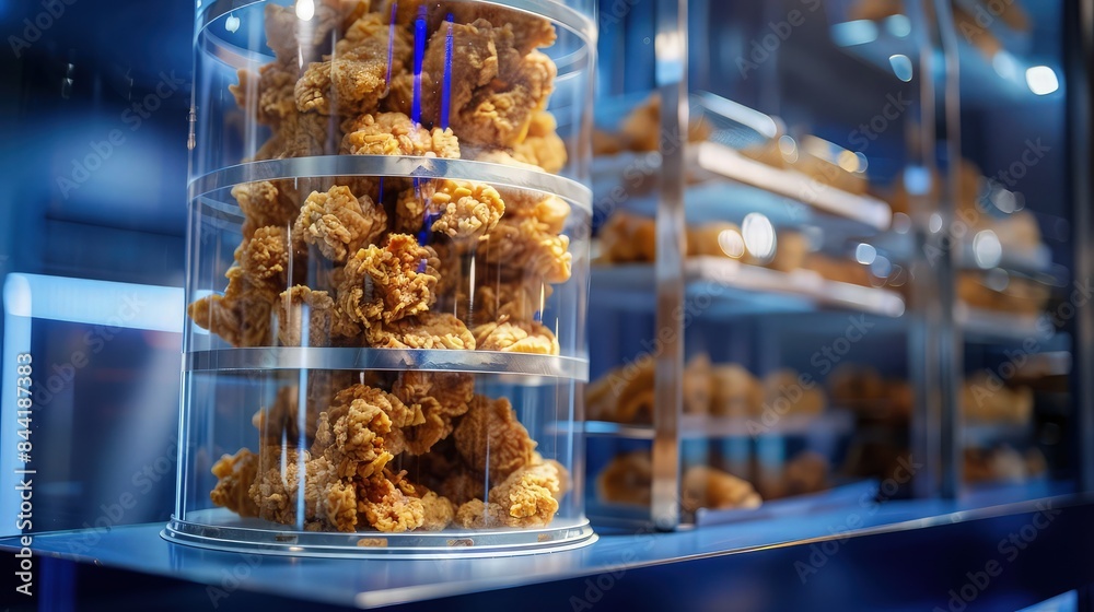 Fototapeta premium delicious crispy chicken fast food fried chicken pakoras in glassy pendulum 