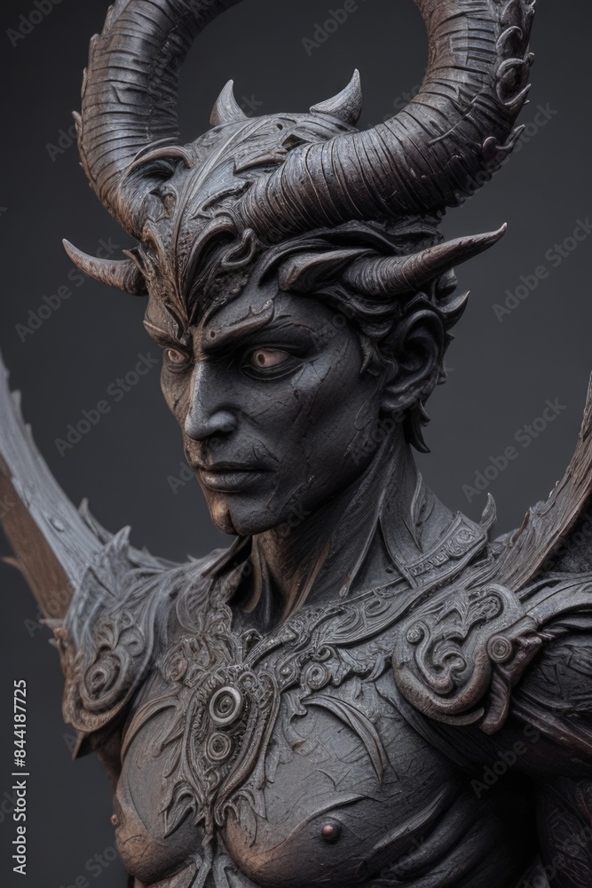 a statue of a demon with horns a statue of a demon with horns