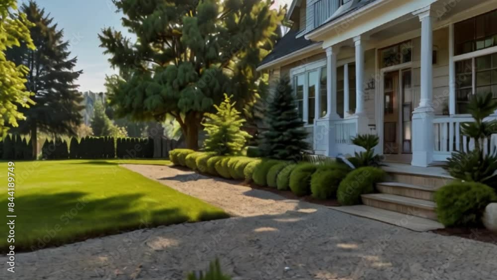 House with Front Yard, Stone Path, and Green Bushes House with Front Yard, Stone Path, and Green Bushes