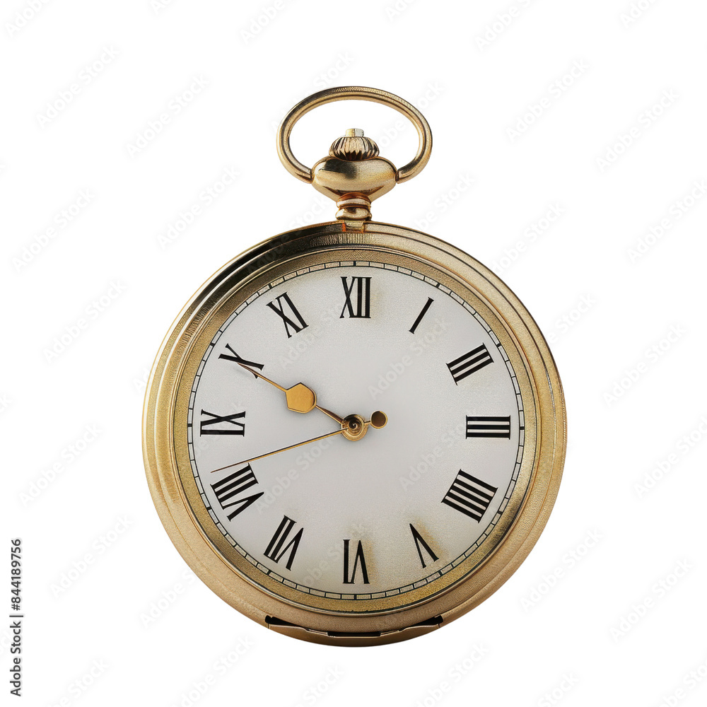 A gold pocket watch with roman numerals on the face