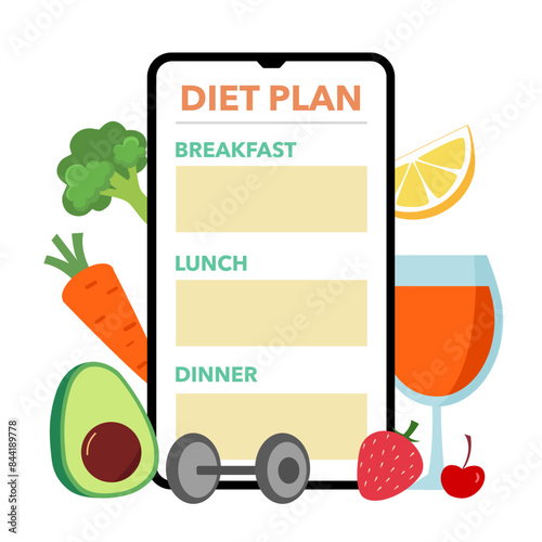 Healthy eating and drinking. Smartphone diet plan.