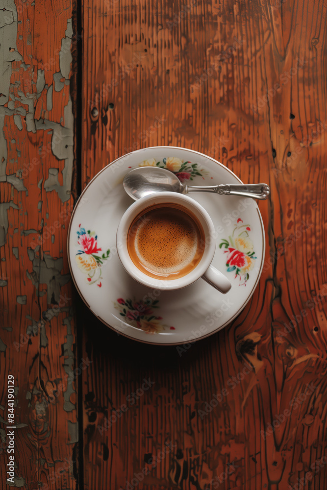 cup of coffee on wooden table