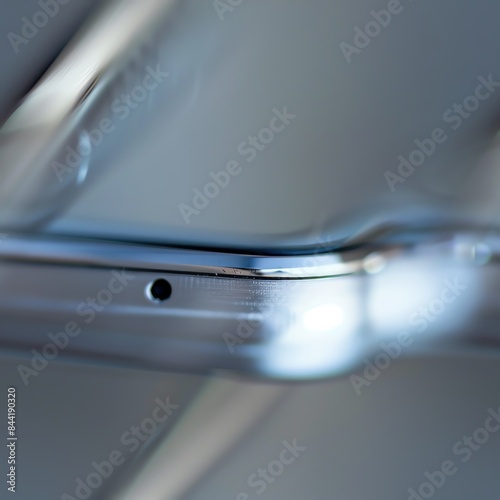 Macro photography of a high-tech gadget, focusing on its sharp, clean edges that contribute to its sleek, functional design