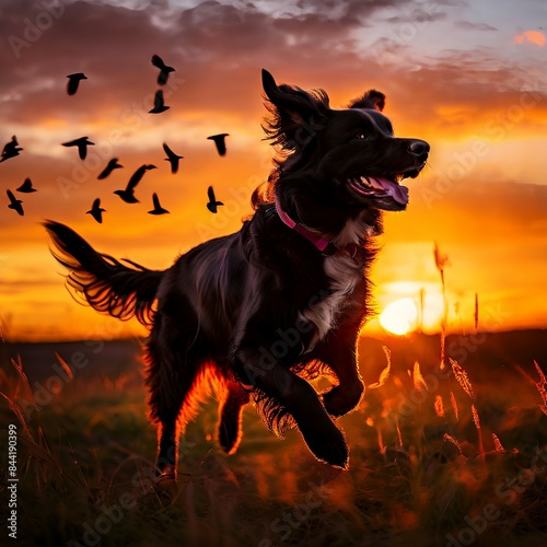 Cur striding gracefully into the sunset