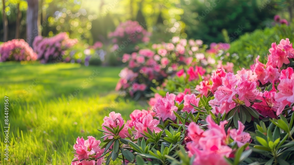 Beautiful garden with pink flowers Beautiful garden with pink flowers
