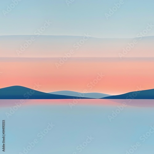 A vibrant depiction of a serene minimal landscape at dawn, with subtle light gradients and a clean line separating sky from land, evoking a sense of calm and renewal