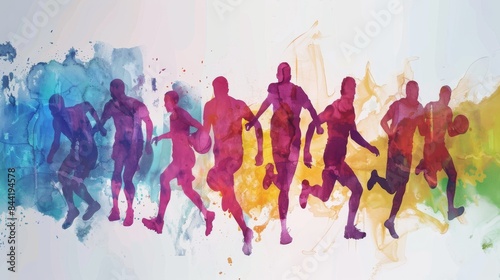 Silhouette of sports players on a contemporary background.