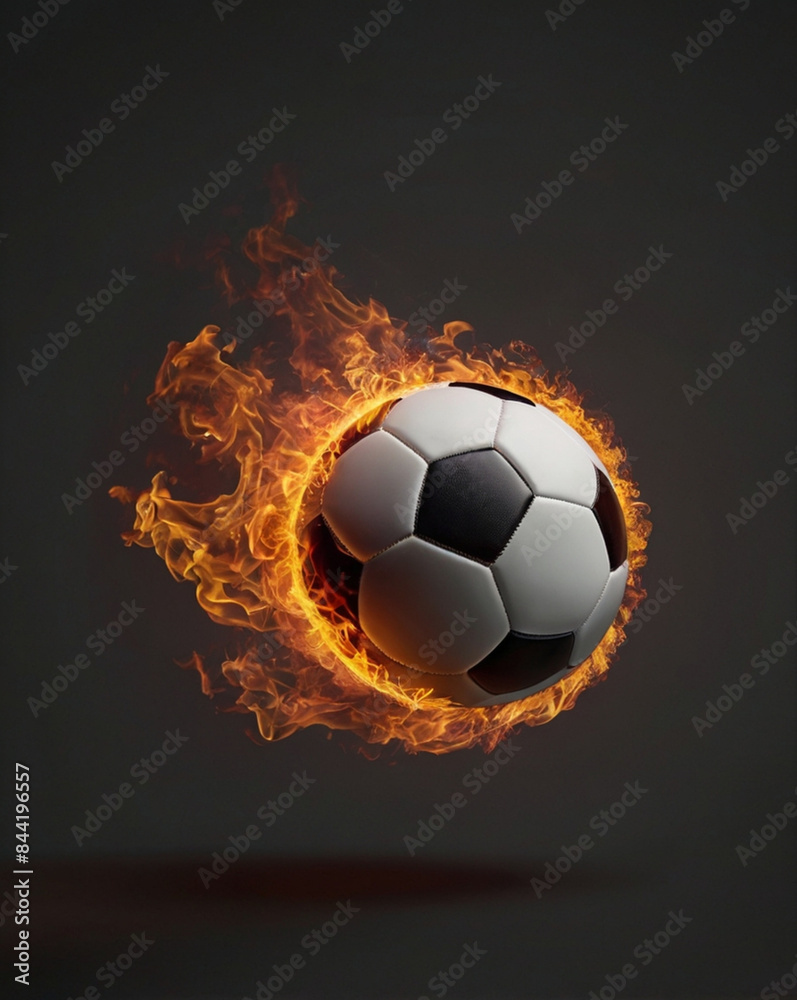 Naklejka premium Soccer ball flying on fire isolated