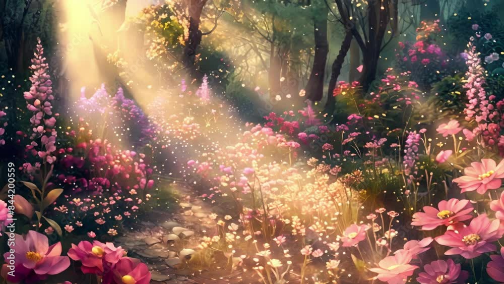 A whimsical garden filled with dazzling flowers that seem to sing with light creating a magical and enchanting sight.
